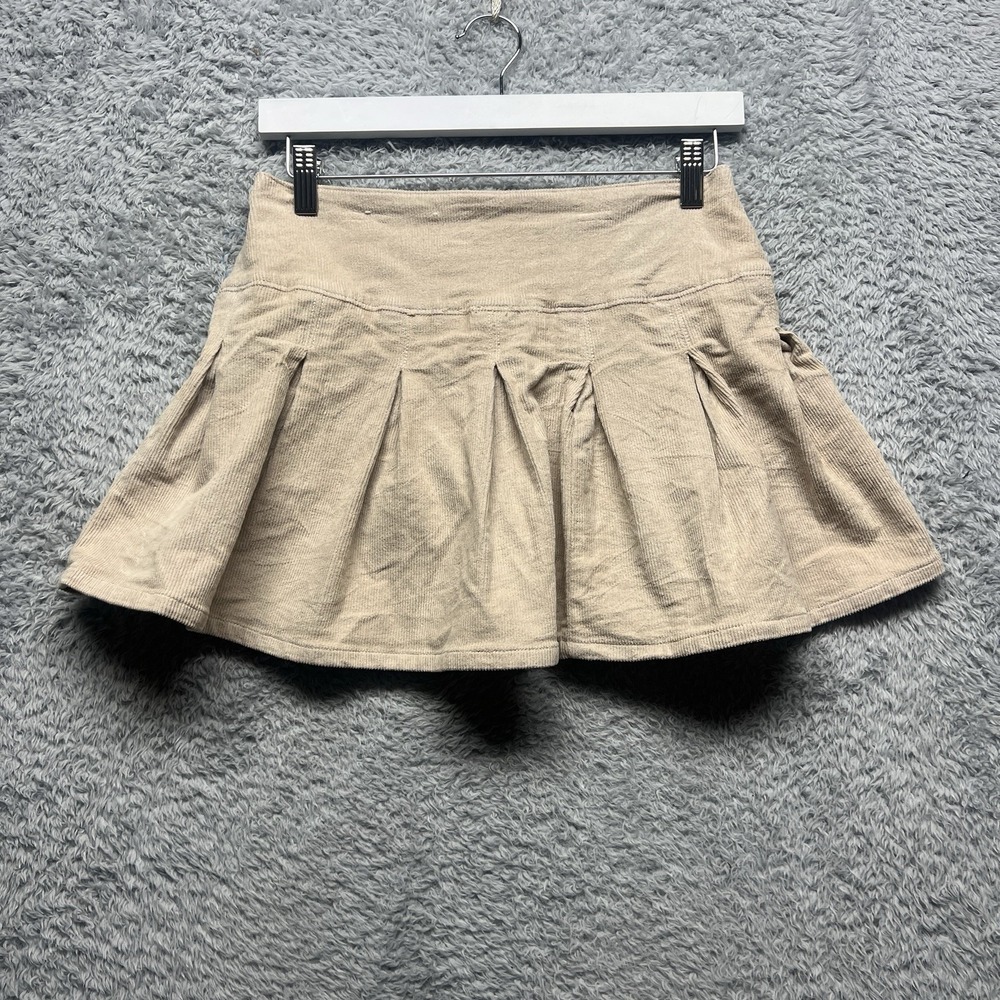 American Eagle Corduroy Pleated High Rise Mini Skort Womens 00 Beige Y2K